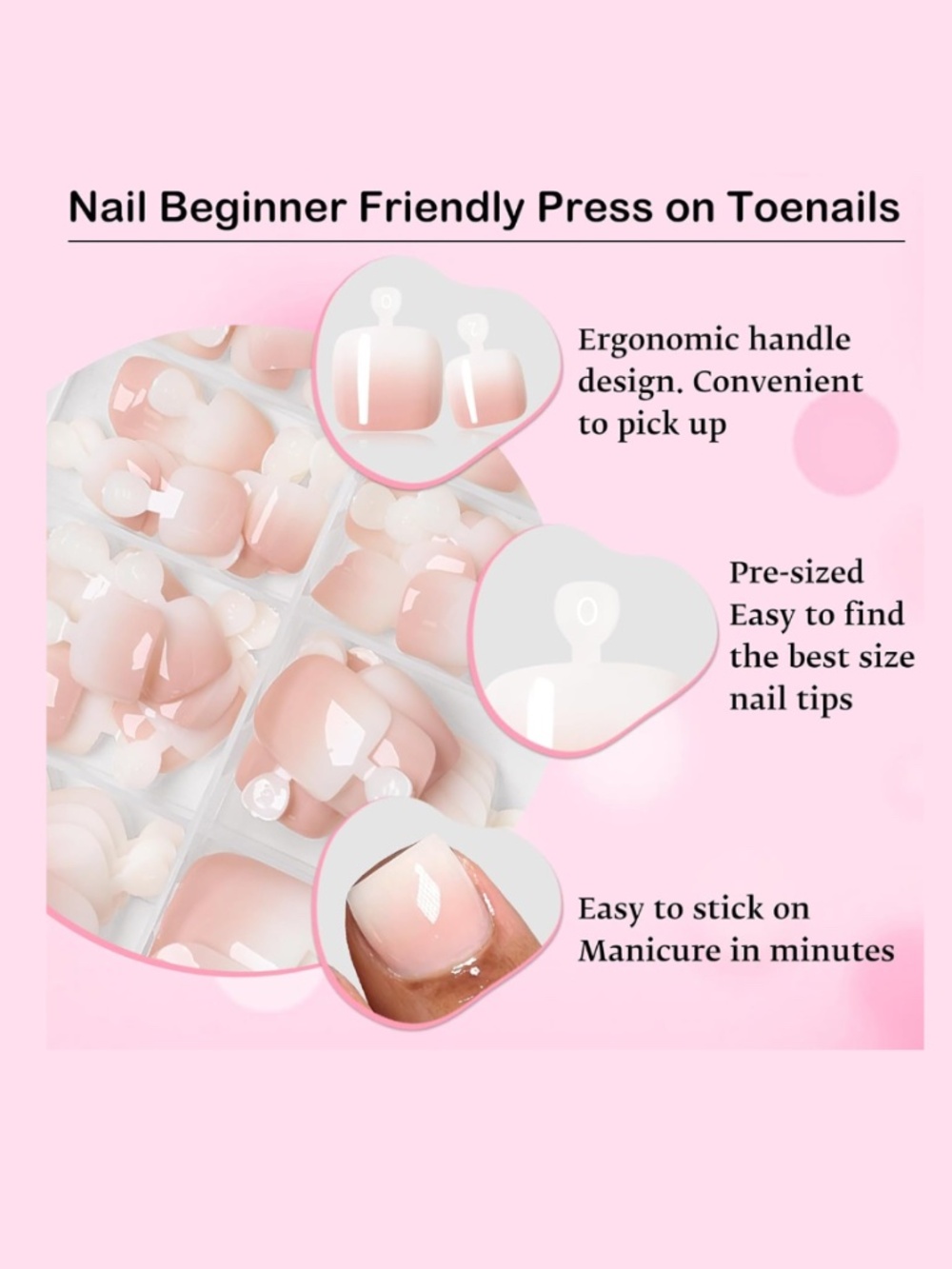 Ombré Nude Pink to White Press on Toenails 120 Nails - Picture 4 of 9